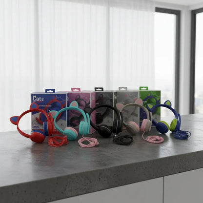 Auriculares Gamer Con Orejas De Gato Microfono Luz Led Rgb Aleatorio