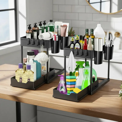 Estante Organizador Multiuso Cocina Baño 2 Niveles Zapateras Negro