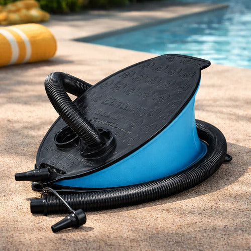 Inflador Pie Manual Colchonetas Inflables Piletas Camping 28 Azul Con Negro