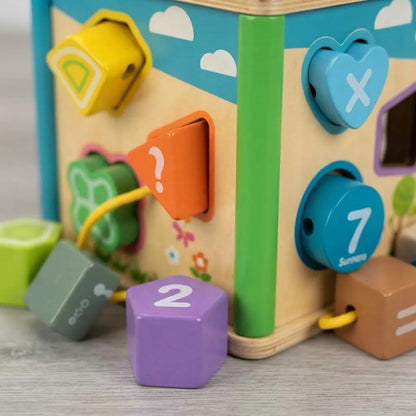 Cubo Didáctico Madera Motricidad Formas Colores 15cm 36m+ Multicolor