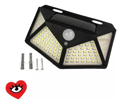 Aplique Reflector Led Panel Solar 100 Leds Sensor Movimiento Veoquiero Negro Blanco Frío