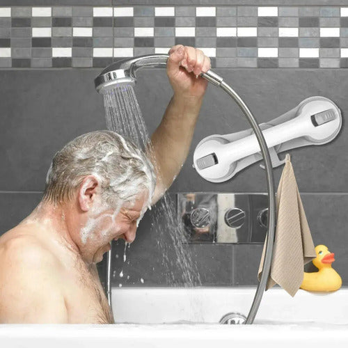 X2 Agarradera Antideslizante Ventosa Baño Barra Seguridad Blanco Con Gris