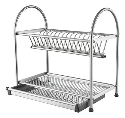 Escurridor Vajilla C/2 Niveles Bandeja Cubiertero Acero Inox Color Plateado