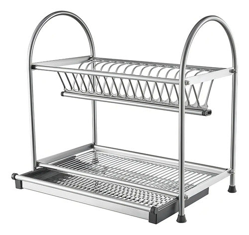 Escurridor Secaplato Acero Inoxidable Dos Niveles 47cm Plateado