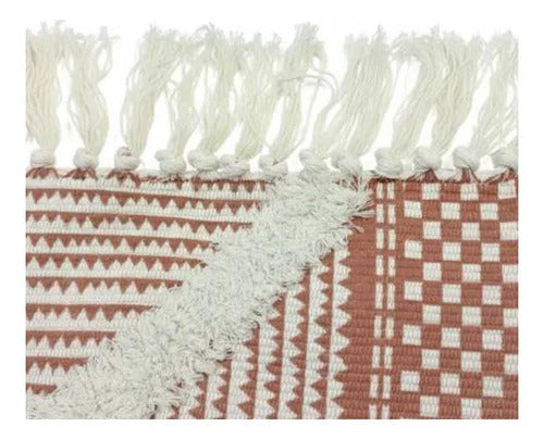 Alfombra Bohemia Algodón Decorativa 60x90 Geométrica Boho 90 Cm 60 Cm Terracota