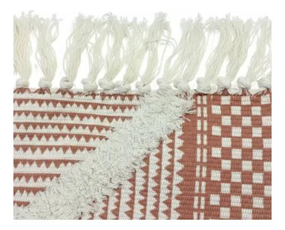 Alfombra Bohemia Algodón Decorativa 60x90 Geométrica Boho 90 Cm 60 Cm Terracota