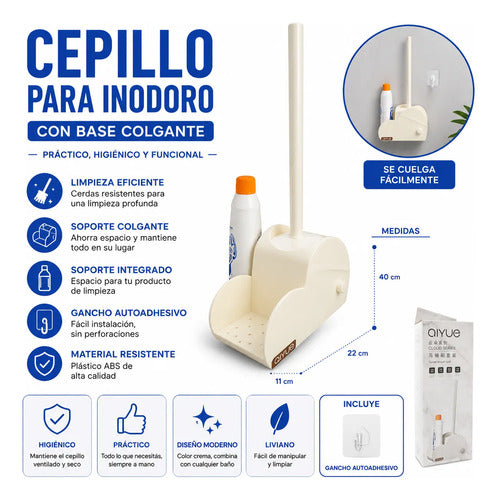Escobilla Cepillo Inodoro Baño Base Soporte Limpieza 40cm Crema