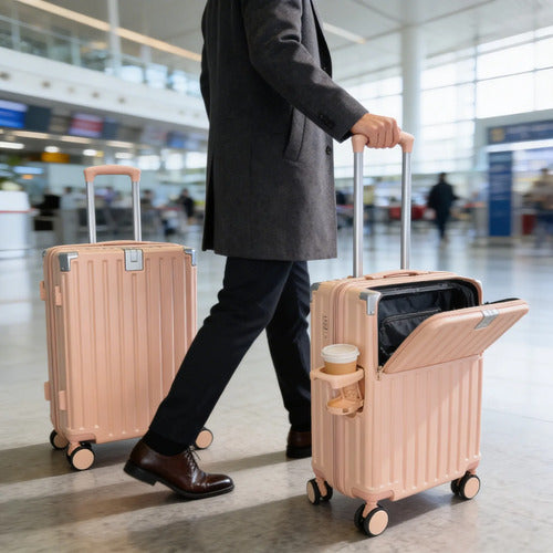 Valija Viaje Rigida 4 Ruedas Colores Puerto Usb 24 Pulgadas Rosa Rayas