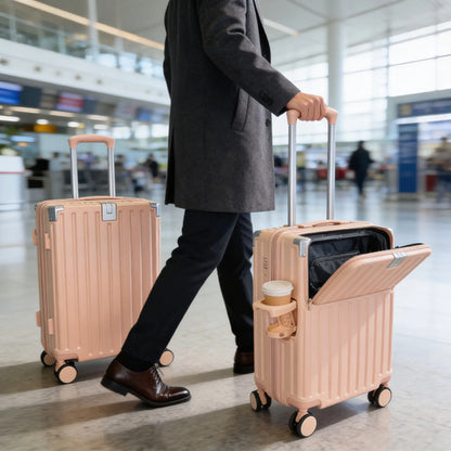 Valija Viaje Rigida 4 Ruedas Colores Puerto Usb 24 Pulgadas Rosa Rayas