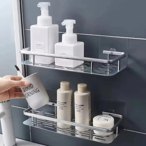 X2 Estante Repisa Rectangular Ducha Baño Cocina Con Adhesivo Plateado