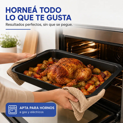 Fuente Asadera Rectangular Antiadherente Horno 47x32cm Negro