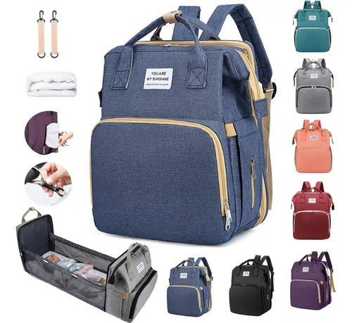 Mochila Pañalera Cuna Impermeable Multifunción Bebé Viaje Color Azul