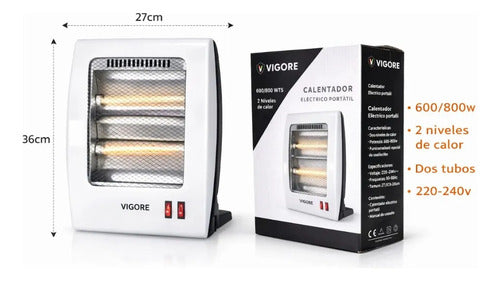 Estufa Electrica Cuarzo Calefactor Portatil 2 Niveles 800 W Blanco