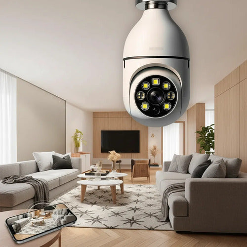 Camara Vigilancia Foco Inalambrica Wifi 1080p Android Ios Hd Blanco