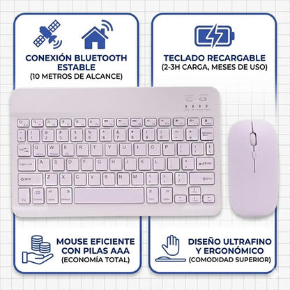 Combo Teclado Mouse Bluetooth Slim Ingles Recargable Tablet Aleatorio