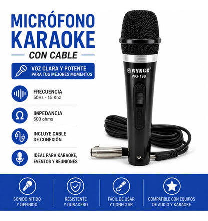 Micrófono Karaoke Alámbrico Cable Conexión 600 Ohms Vocal Negro