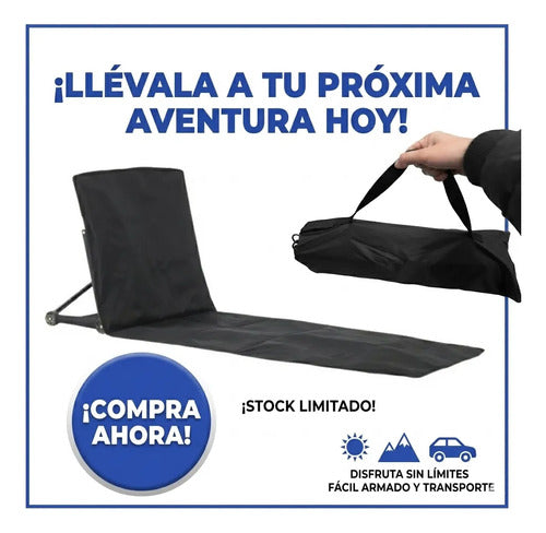 Silla Plegable Playa Camping Respaldo Bolso Portatil 100cm Negro