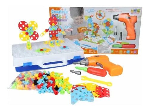 Kit Juego Mosaico Infantil 4 En 1 Valija 237 Piezas Taladro 237