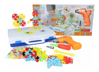 Kit Juego Mosaico Infantil 4 En 1 Valija 237 Piezas Taladro 237