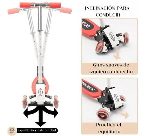 Monopatín Scooter Plegable 3 Ruedas Altura Regulable 45kg Rojo