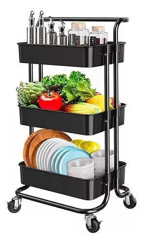 Carrito Organizador 3 Estante Multiuso Metal Rueda Estante Negro
