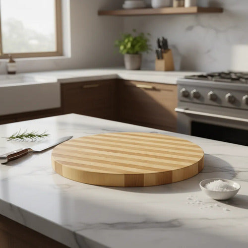 Tabla Para Picar Circular Madera Cocina Gancho Redonda 38cm Listado Natural