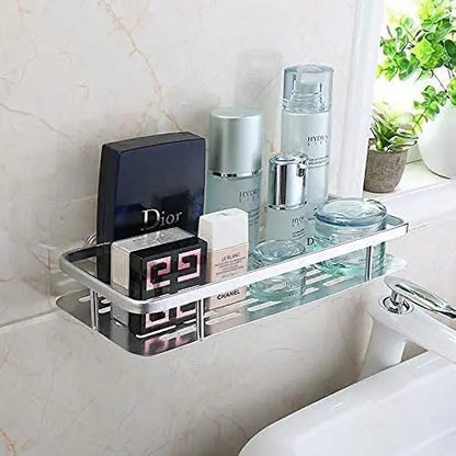 X2 Estante Repisa Rectangular Ducha Baño Cocina Con Adhesivo Plateado