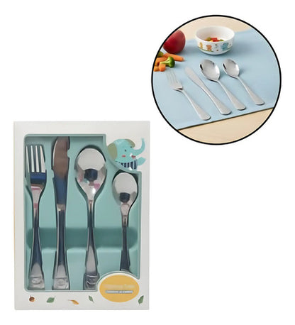Cubiertos Infantil Para Niños 4 Piezas Acero Inox Plateado