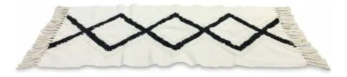 Alfombra Bohemia Algodon 60x140 Flecos Geometrica Pasillo 1.4 M 60 Cm Blanco