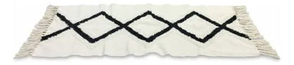 Alfombra Bohemia Algodon 60x140 Flecos Geometrica Pasillo 1.4 M 60 Cm Blanco