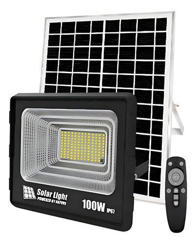 Foco Solar Led Reflector Exterior 100w Con Control Remoto Negro Blanco