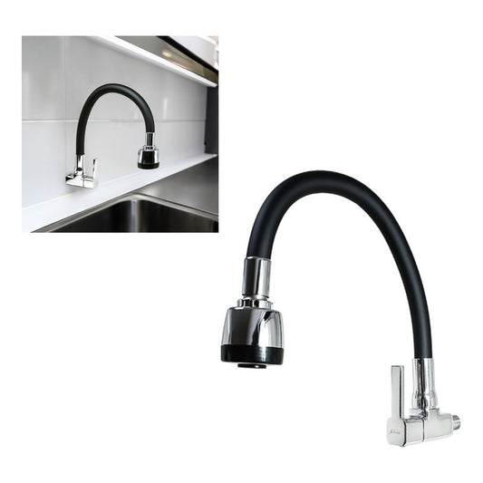 Grifo Cocina Mesada Pared Canilla Flexible Pico Negro Metal
