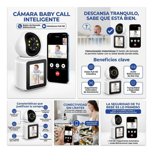 Camara Seguridad Baby Call Wifi Pantalla Audio Ios Android Blanco