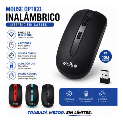 Mouse Inalambrico Usb Optico 4 Botones Notebook Pc Wireless Rojo