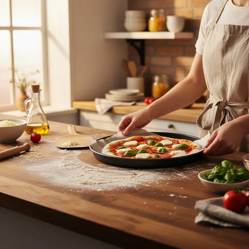 Molde Asadera Pizza Antiadherente 30cm Redonda Horno Cocina Negro