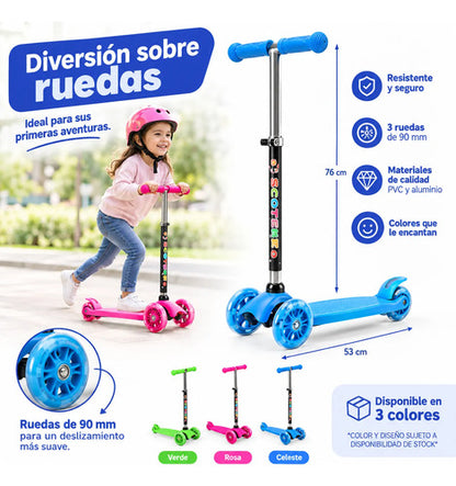 Tripatín Infantil 3 Ruedas Pvc Aluminio 76cm Multicolor Rosa