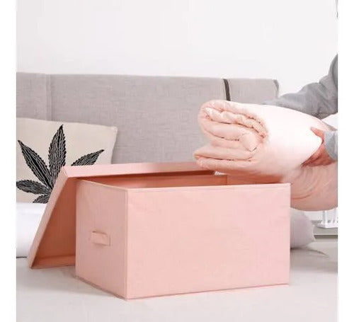Caja Organizadora Plegable De Tela Con Tapa Y Asa 36x29x17cm Rosa