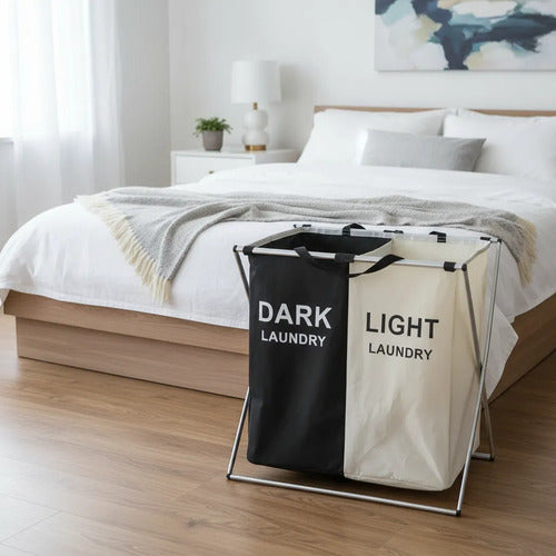 Canasto Cesto Ropa Plegable Separador Tela Metalico Doble Blanco Con Negro Dark / Light Laundry