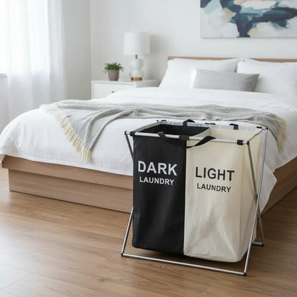 Canasto Cesto Ropa Plegable Separador Tela Metalico Doble Blanco Con Negro Dark / Light Laundry