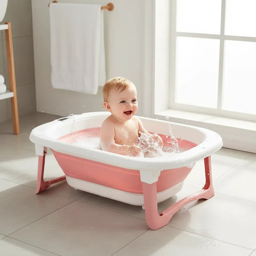 Bañera Infantil Plegable Termómetro Digital 75x47cm Plástico Salmón