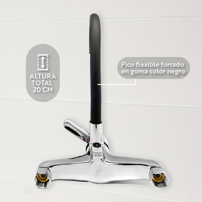 Monocomando Flexible 20cm Pico Negro Cocina Pared Mesada