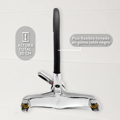 Monocomando Flexible 20cm Pico Negro Cocina Pared Mesada