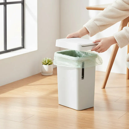Papelera Cesto Basura Plástico Tapa Apertura Superior Botón Gris