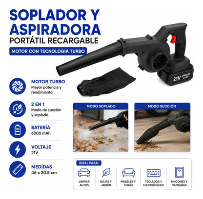 Soplador Aspiradora Portátil Turbo Recargable 6000mah 21v Negro