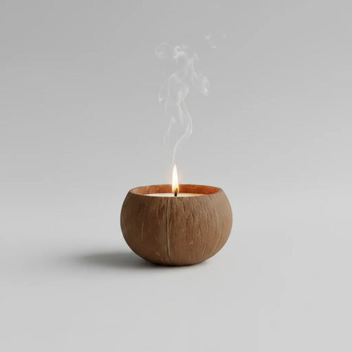 Vela Aromatica Coco Decorativa Aromatizador Con Recipiente Marrón Coco