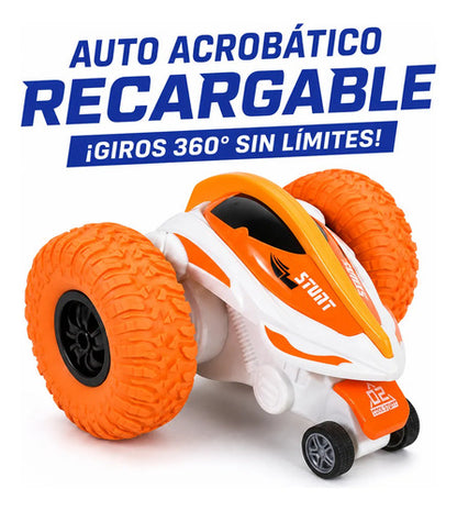 Auto Rc Acrobático 360° Recargable Control De Pulsera Naranja Con Blanco