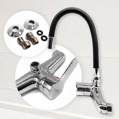 Monocomando Flexible 20cm Pico Negro Cocina Pared Mesada