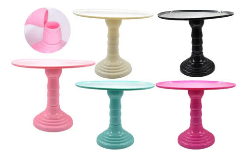 Soporte Base Para Torta Plástico Repostería 32cm Desmontable Rosa