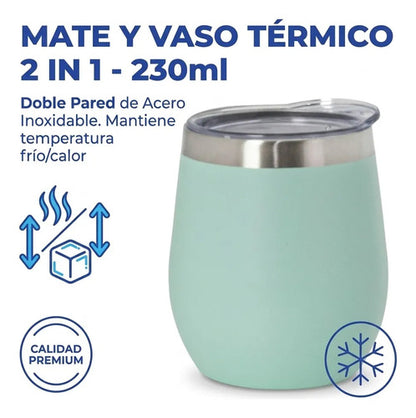 Mate Termico Acero Inoxidable Tapa Bebidas Infusiones 230ml Verde Agua Liso