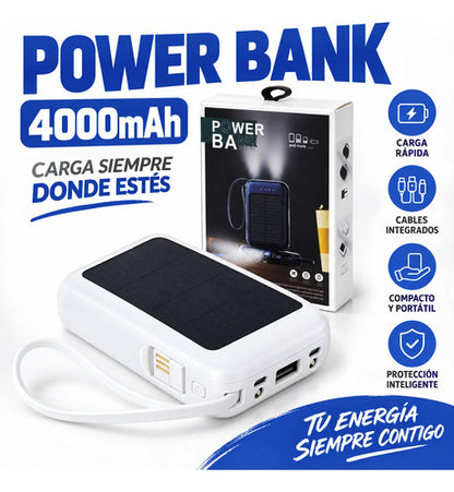 Power Bank 4000mah Cables Integrados Panel Solar Cargador Blanco
